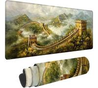 Gaming Mouse Pad Green, Large Mouse Mat 700 x 400 x 3 mm with Stitched Edges Desk Mat The Great Wall Of China, Extended XXL Mousepad with Non Slip Rubber Base Desk Pad for Home Office Accessories 4-W