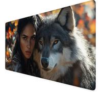 Gaming Mouse Pad Grey Desk Mat Large 800 X 400 X 3 mm Wolf Mouse Mat, Extended Waterproof Mousepad, With Anti-Slip Rubber Base Stitched Edges Mousemat for Office Desk Decor, Gifts for Men F1-253