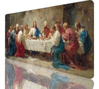 Gaming Mouse Pad Grey, Large Mouse Mat 600x300x3 mm with Stitched Edges Desk Mat The Last Supper, Extended XXL Mousepad with Non Slip Rubber Base, Office Accessories for Desk Keyboard Decor l-3087