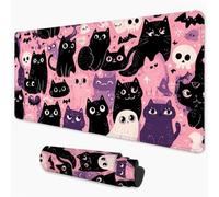 Gaming Mouse Pad Halloween Mouse Mat XXL 800x400 mm, Cat Mousepad with Smooth Surface to Improve Precision and Speed, Non-Slip Rubber Base Desk Mat for Home, Office, Gaming Room 32x16 in 3Y-10