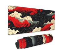 Gaming Mouse Pad, Japanese Sea Waves Extended Mouse Pad Gaming Large, Big Desk Mat with Non-Slip Base and Stitched Edge, Long Computer Keyboard Mouse Mat for Home Office Work 31.5"x15.7"