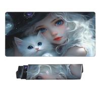 Gaming Mouse Pad Large Anime Mouse Mat Extended XXL Mousepad 39.4 x 19.7 x 0.12 inch, Computer Keyboard Mat Washable Desk Pad Anti Slip and Waterproof for Gaming Office (Princess Cat) -MP1369