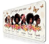 Gaming Mouse Pad Large, Bible Black Girl Computer Keyboard Mousepad with Non-Slip Base Stitched Edges, Christian Inspiration African American Women, Desktop Mouse Mat for Home Office 11.8”x 31.4” XL