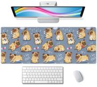 Gaming Mouse Pad Large,Cartoon Pug Pupies Mouse Pad Gaming Mouse Mat Desk Pad,31.5 x 11.8 Desk Mat Mouse Pads for Desk,Extended Keyboard Mousepad with Non-Slip Base and Stitched Edge