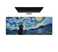 Gaming Mouse Pad Large Desk Mat Extended Keyboard Mouse Pad Mousepad with Non-Slip Base and Stitched Edge Mouse Mat Desk Pad Mouse Pads for Desk Home Office Gaming Starry Night Cat