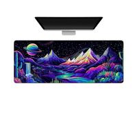 Gaming Mouse Pad Large Desk Mat Extended Keyboard Mousepad with Non-Slip Base and Stitched Edge Desk Pad Mouse Pads for Desk Home Office Gaming Cactus and Mountains