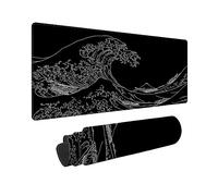 Gaming Mouse Pad Large Desk Mat Japanese Sea Wave Mouse Pad Gaming Mousepad 31.5 x 11.8in Mouse Mat Desk Pad XL Anime Black Kanagawa Mouse Pad for Keyboard with Anti-Slip Rubber Base Keyboard Pad