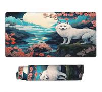Gaming Mouse Pad Large Fox Floral Mouse Mat Extended XXL Mousepad 47.2 x 23.6 x 0.12 inch, Computer Keyboard Mat Washable Desk Pad Anti Slip and Waterproof for Gaming Office (Full Moon River) -MP1471
