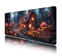Gaming Mouse Pad, Large Mouse Mat 1000x500mm, Fantasy Desk Mat with Non-Slip Rubber Base & Waterproof, Mushroom Gaming Mousepad XXL Smooth Surface with Stitched Edges, Office Desk Accessories, J-14