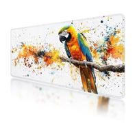 Gaming Mouse Pad, Large Mouse Mat 1000x500mm, White Desk Mat with Non-Slip Rubber Base & Waterproof, Parrot Gaming Mousepad XXL Smooth Surface with Stitched Edges, for Office Desk Accessories, O-46