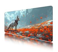 Gaming Mouse Pad, Large Mouse Mat 1200x600mm, Fox Desk Mat with Non-Slip Rubber Base & Waterproof, Flower Gaming Mousepad XXL Smooth Surface with Stitched Edges, Home and Office Desk Accessories, C-48