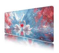 Gaming Mouse Pad, Large Mouse Mat 1200x600mm, Swan Desk Mat with Non-Slip Rubber Base & Waterproof, Pink Gaming Mousepad XXL Smooth Surface with Stitched Edges, Home and Office Desk Accessories, O-30