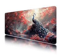 Gaming Mouse Pad, Large Mouse Mat 800x300mm, Red Desk Mat with Non-Slip Rubber Base & Waterproof, Peacock Gaming Mousepad XXL Smooth Surface with Stitched Edges, Home and Office Desk Accessories, -468
