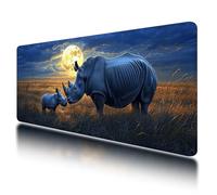 Gaming Mouse Pad, Large Mouse Mat 800x400mm, Blue Desk Mat with Non-Slip Rubber Base & Waterproof, Rhino Gaming Mousepad XXL Smooth Surface with Stitched Edges, Home and Office Desk Accessories, T-18