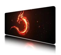 Gaming Mouse Pad, Large Mouse Mat 800x400mm, Red Desk Mat with Non-Slip Rubber Base & Waterproof, Dragon Gaming Mousepad XXL Smooth Surface with Stitched Edges, Home and Office Desk Accessories, V-64