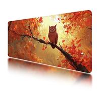 Gaming Mouse Pad, Large Mouse Mat 800x400mm, Red Desk Mat with Non-Slip Rubber Base & Waterproof, Owl Gaming Mousepad XXL Smooth Surface with Stitched Edges, Home and Office Desk Accessories, O-22