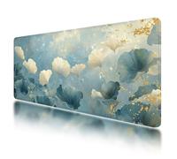 Gaming Mouse Pad, Large Mouse Mat 900x400mm, Blue Desk Mat with Non-Slip Rubber Base & Waterproof, Ginkgo Leaves Gaming Mousepad XXL Smooth Surface with Stitched Edges, Office Desk Accessories, O-68