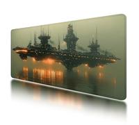 Gaming Mouse Pad, Large Mouse Mat 900x400mm, Cyberpunk Desk Mat with Non-Slip Rubber Base & Waterproof, Spaceship Gaming Mousepad XXL Smooth Surface with Stitched Edges, Office Desk Accessories, O-80