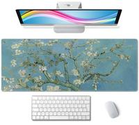 Gaming Mouse Pad, Large Mouse Pads for Desk, Non-Slip Rubber Base Mousepad, Keyboard Mouse Mat Desk Pad with Stitched Edges, 31.5x11.8 inch Vincent Van Gogh Almond Blossom