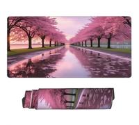 Gaming Mouse Pad Large Pink Mouse Mat Extended XXL Mousepad 39.4 x 19.7 x 0.12 inch, Computer Keyboard Mat Washable Desk Pad Anti Slip and Waterproof for Gaming Office (Cherry Blossom Road) -MP1039