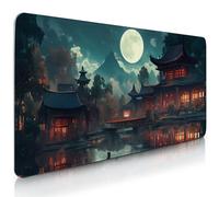 Gaming Mouse Pad Large, Riverside Full Moon Mousepad with Non-Slip Based, Large Computer Keyboard Mat for Desk Decor Birthday Gifts for Men Japanese Anime Lover, for Keyboard Mouse 11.8”x 31.4”XL