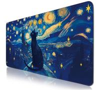 Gaming Mouse Pad Large, Van Gogh Style Cat Collectible Mousepad Non-Slip Base Stitched Edges, Desk Accessories Mat, Gift for Cats Lover, Computer Keyboard Mouse Mat for Home Office 11.8”x 31.4” XL