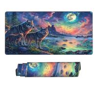 Gaming Mouse Pad Large Wolf Family Mouse Mat Extended XXL Mousepad 47.2 x 23.6 x 0.12 inch, Computer Keyboard Mat Washable Desk Pad Anti Slip and Waterproof for Gaming Office (Full Moon) -MP927