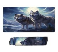 Gaming Mouse Pad Large Wolf Mouse Mat Extended XXL Mousepad 47.2 x 23.6 x 0.12 inch, Computer Keyboard Mat Washable Desk Pad Anti Slip and Waterproof for Office Desk Accessories (Full Moon) -MP1575
