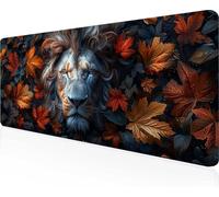 Gaming Mouse Pad Lion, Black Mouse Pad 90 x 40cm with Stitched Edges, Large Extended XXL Keyboard Mat with Anti Slip Base, Mause Mat for Desk Keyboard Decoration, Gifts for Men Adults Kids PjY925 G-E