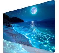 Gaming Mouse Pad Moon Desk Mat Large 35.43x15.75x0.12inches XXL Mousepad Blue Full Desk Cover Protector, Waterproof Long Keyboard Mat, Non-Slip Backing, Smooth Surface for Office Accessories W6-651