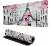 Gaming Mouse Pad Paris Desk Mat Large 47.24x23.62x0.16inches XXL Mousepad Valentine'S Day Full Desk Cover Protector, Waterproof Long Keyboard Mat, Non-Slip Backing, Smooth Surface for Office W6-114
