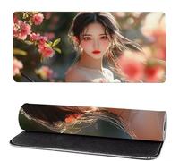 Gaming Mouse Pad Peach Blossoms, Mouse Mat large Girl 800x300x3mm Extended Desk Mat LargeKeyboard Pad and Desk Accessories, Water-Resistant Surface and Non-Slip Mousemat for Home Office Decor MM-501