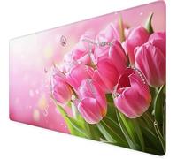 Gaming Mouse Pad Pink Desk Mat Large 700X300X3mm Flower Mouse Mat, Extended Waterproof Mousepad, With Anti-Slip Rubber Base Stitched Edges Mousemat for Gaming Office Desk Decor, Gifts for Women Z1-11