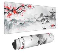 Gaming Mouse Pad Pink Japanese Cherry Blossom White XXL XL Large Mouse Pad Mat Long Extended Mousepad Desk Pad Non-Slip Rubber Mice Pads Stitched Edges (31.5x11.8x0.12 Inch)