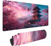 Gaming Mouse Pad Pink, Large Mouse Mat 900x300x3 mm with Stitched Edges Desk Mat Japanese Architecture, Extended XXL Mousepad with Non Slip Rubber Base Desk Pad for Home Office Accessories, Gifts V-3