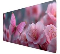 Gaming Mouse Pad Pink Mouse Mat Large XXL 90 x 40cm Butterfly Desk Mat Large, Waterproof, Non-Slip, Improved Precision and Speed, PC, Computer, Home Office Gaming Desk Accessories for Men bd1-3255