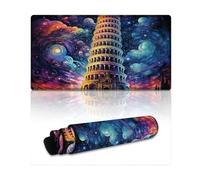 Gaming Mouse Pad Psychedelic Tower of Pisa at Night Large Mouse Mat 40X75cm Keyboard Desk Mat for Laptop Computer PC Office Cute Design Desk Accessories