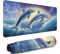 Gaming Mouse Pad Rainbow Extended Mouse Mat 900x400x3mm Non-Slip Desk Mat Large, Soft Smooth Surface, Comfortable Keyboard Pad Dolphin Improved Precision and Speed for Office Gifts for PC Gamer xg-171