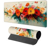 Gaming Mouse Pad Red Mouse Mat 1600x800x3mm, Flower Mousemat with Stitched Edge Design, Waterproof Surface XXL Extended Desk Pad Large for Office and Home PC Gaming Desk Accessories, Gifts O-4858