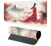 Gaming Mouse Pad Red Mouse Mat 600x300x3mm, Woman Mousemat with Stitched Edge Design, Waterproof Surface XXL Extended Desk Pad Large for Office and Home PC Gaming Desk Accessories, Gifts N-6826