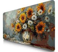 Gaming Mouse Pad Retro Desk Mat Large 150x80cm XXL Mouse Mat Sunflower Long Computer Keyboard Mousepad with Slip Base Desk Pad Edge for Stable Grip on Smooth Surfaces, Water-Resistant Surface F0-297