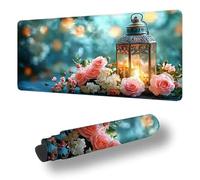 Gaming Mouse Pad Rose Desk Mat Large 35.4x11.8 inch Pink Mouse Mat, Extended Waterproof Mousepad with Anti-Slip Rubber Base Stitched Edges Keyboard Desk Pad for Home Office Decor, Gifts Women S-11641