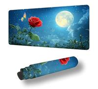 Gaming Mouse Pad Rose Desk Mat Large 55.1x23.6 inch Moon Mouse Mat, Extended Waterproof Mousepad with Anti-Slip Rubber Base Stitched Edges Keyboard Desk Pad for Home Office Decor, Gifts Women S-11335