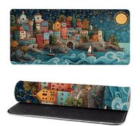 Gaming Mouse Pad Small Town, Mouse Mat large Seaside 900x400x3mm Extended Desk Mat LargeKeyboard Pad and Desk Accessories, Water-Resistant Surface and Non-Slip Mousemat for Home Office Decor MM-135