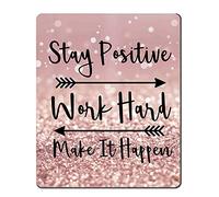 Gaming Mouse Pad, Stay Positive Work Hard and Make It Happen Inspirational Quotes Mouse pad Art Rose Gold and Silver Glitter Black Quote