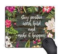 Gaming Mouse Pad,Stay Positive Work Hard and Make It Happen Inspirational Quotes Mouse pad Vintage Hand Drawn Floral Wreath Art on Rustic Wood White Quote