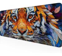 Gaming Mouse Pad Tiger, Yellow Mouse Pad 800x300x3 mm with Stitched Edges, Large Extended XXL Keyboard Mat with Anti Slip Base, Mause Mat for Desk Keyboard Decoration, Gifts for Men Adults PjY2473 7-9
