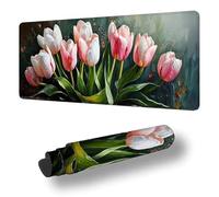 Gaming Mouse Pad Tulip Desk Mat Large 55.1x23.6 inch Flower Mouse Mat, Extended Waterproof Mousepad with Anti-Slip Rubber Base Stitched Edges Keyboard Desk Pad for Home Office Decor, Gifts S-4419