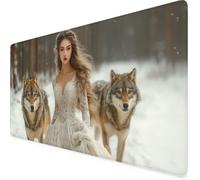 Gaming Mouse Pad White Desk Mat Large 1000 X500 X 3 mm Wolf Mouse Mat, Extended Waterproof Mousepad, With Anti-Slip Rubber Base Stitched Edges Mousemat for Office Desk Decor, Gifts for Men F1-38