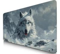 Gaming Mouse Pad White Desk Mat Large 120x60cm XXL Mouse Mat Wolf Long Computer Keyboard Mousepad with Slip Base Desk Pad Edge for Stable Grip on Smooth Surfaces, Water-Resistant Surface Gaming F0-783
